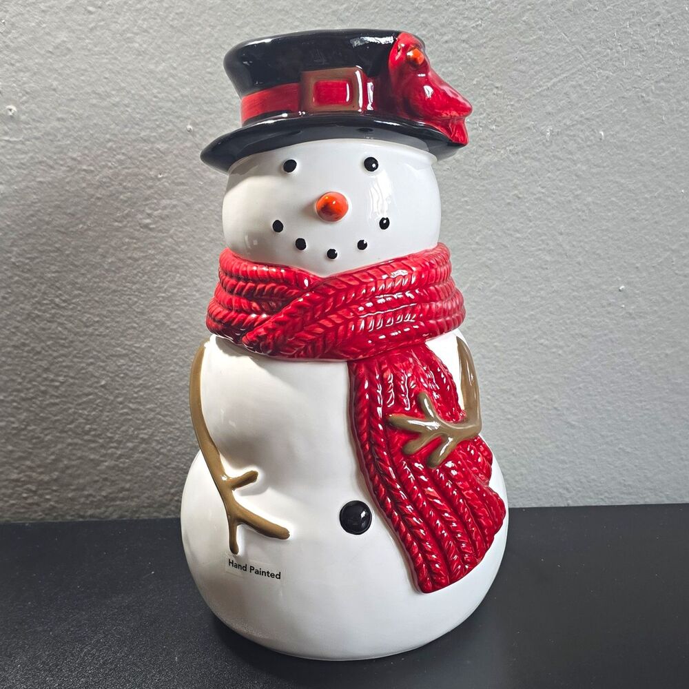St. Nicholas Square Yuletide Snowman Ceramic Cookie Jar w/ Lid 11in Christmas